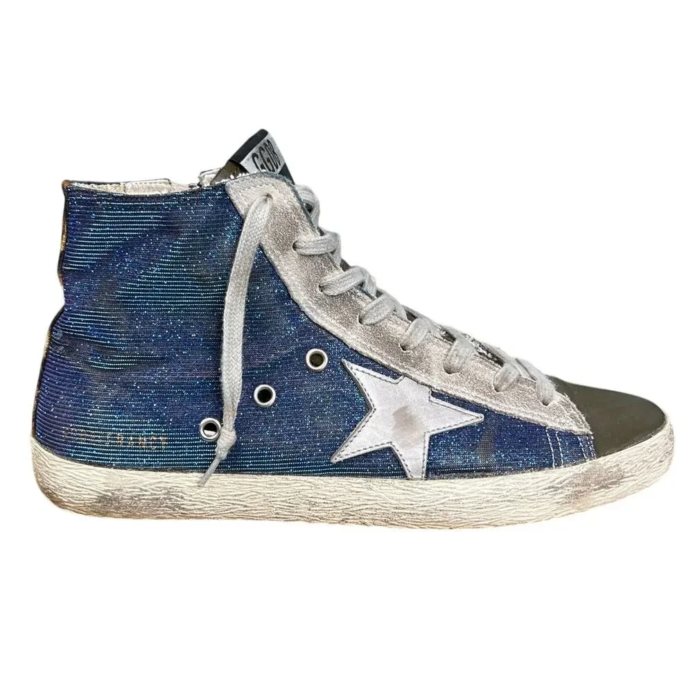 Golden Goose Francy Star Iridescent Blue High Top Sneaker Size 40 US 10